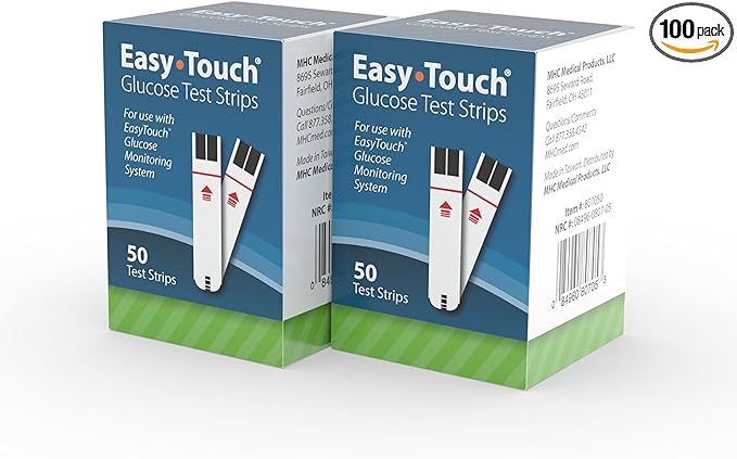 Easy Touch Glucose Test Strips - 100 Count (2 Packs of 50 Strips Each)