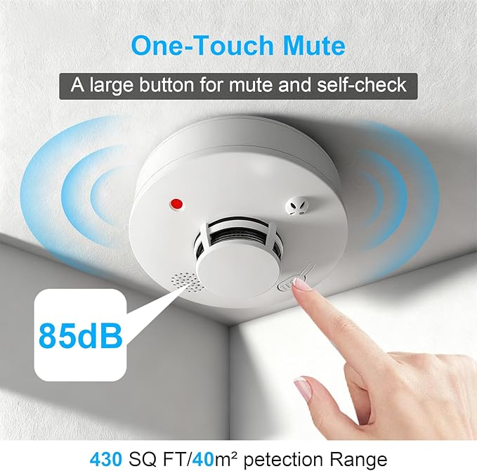 Smoke Detector, Fire Alarms for Home, Battery Powered Photoelectric Smoke Alarm with Test/Mute Button,6 PCS