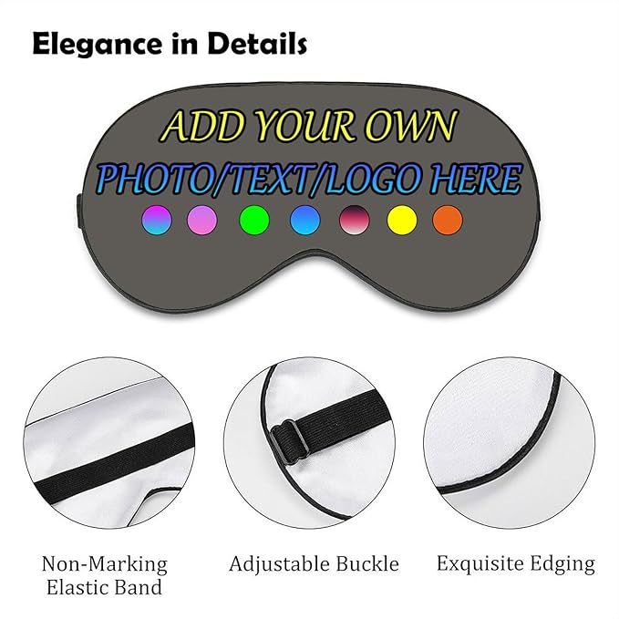 Personalized Eye Mask, Custom Eyeshade Blindfold Add Your Design Image Text Customized Eye Cover with Adjustable Strap for Sleeping Travel Work Naps Blocks Light, Grayish Yellow