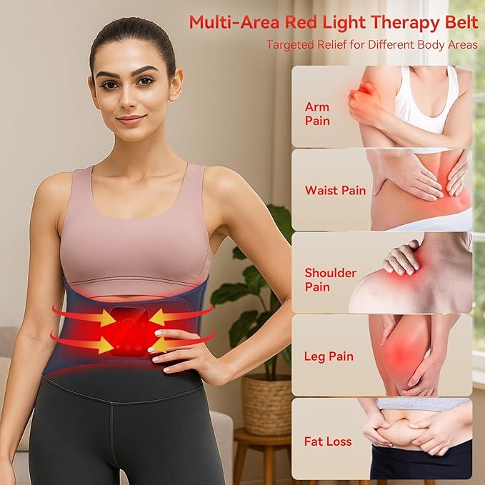 Red Light Therapy Belt, Cordless Red Light Belt with Vibration Massage, 660/850nm Infrared Wrap for Back/Abdomen, 5000mAh Rechargeable-Pain Relief/Circulation Boost/Muscle Relaxation, Gift for Parents