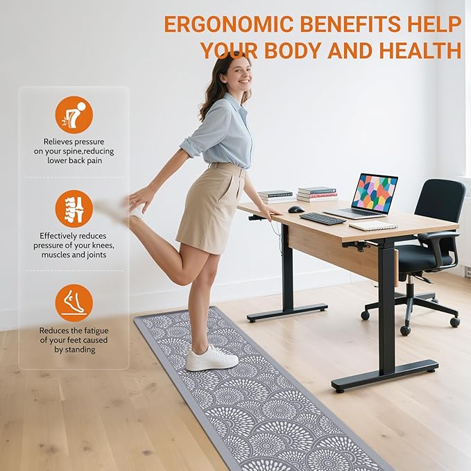 Mattitude Kitchen Mat, 17.3x60in Heavy Duty Ergonomic Comfort Foam Standing Desk Mat, Waterproof Non-Slip Standing Mats and Rugs for Kitchen, Office, Laundry, Grey