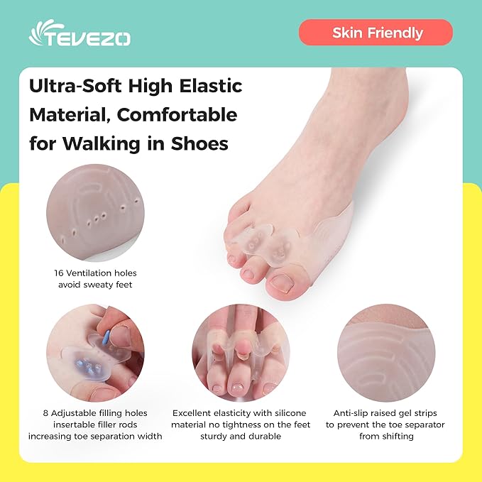 Toe Spacers & Bunion Corrector for Men&Women|Corn Callus Removers|Hammer Toe Straightener|Bunion Relief|Overlapping Toes Separators|1 Pair (Large-Teens/Adults)
