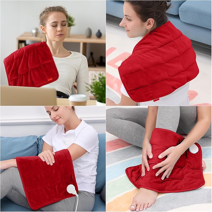 Comfytemp Weighted Heating Pad for Back & Period, 12x24 Extra Large Electric Heat Pad, 2.2 lb Neck Shoulder Heated Pad, 2H Auto-Off, Red