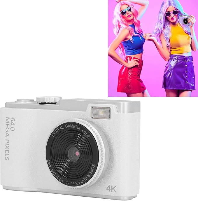 Digital Camera, 48MP Vlogging Camera with 16X Digital Zoom, Anti-Shake, Beauty Filter, 2.4 Inch LCD Screen, Compact Selfie Camera for Kids Teens, for Vlog Photos (White)