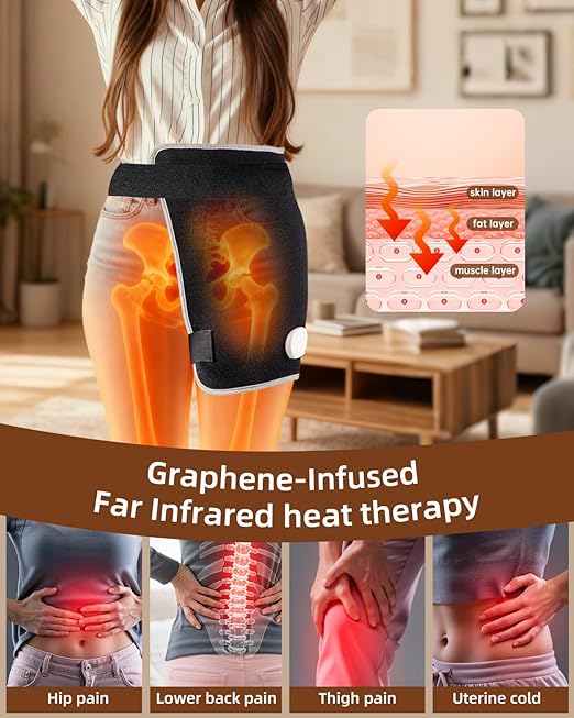 Graphene-Infused Hip Heating Pad for Sciatica Pain Relief - Heated Wrap for Lower Back, Buttocks, Thighs – Large Size Electric Heat Pad with Auto-Off (18.5”×16”)