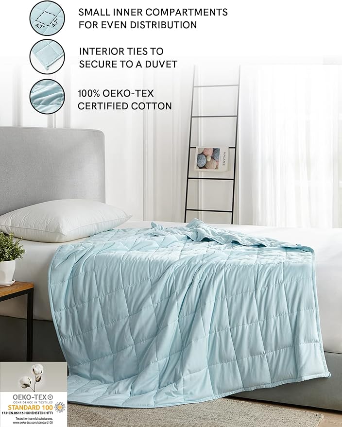 YnM Weighted Blanket,Heavy 100 Percent Oeko-Tex Certified Cotton Material(Light Blue, 80''x87'' 25lbs), Two Persons(110~190lb) Sharing Use on Queen/King Bed | A Duvet Included