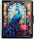 Travel Pill Organizer Small Pill Case for Purse Essentials 7 Days Cute Pill Box with Mirror Portable Pill Box for Pocket or Purse Pill Containe Travel Gifts (Peacock Stained Glass)