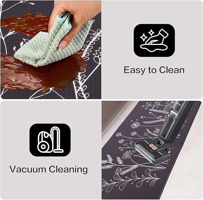 Mirok Washable Anti Fatigue Mat for Cushioned Floor Mats,Floral Plants Non-Skid Ergonomic Comfort Foam Rugs,Non Slip Kitchen Rug(Flowers/Grass,17"x29")