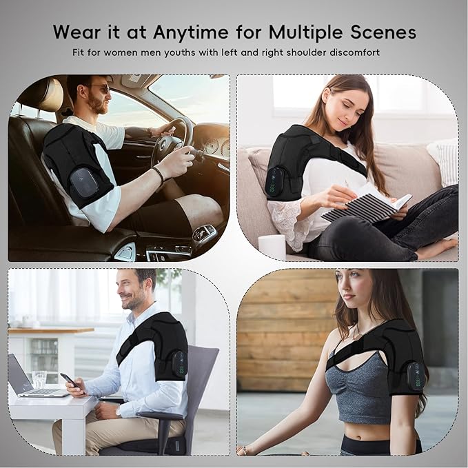 Shoulder Heating Pad, Cordless Electric Heating Pad for Shoulders with 3 Vibration Mode, 3 Heat Adjustable, Portable Heated Wrap for Shoulder Pain Relief, Chrismas Birthday Gift for Women Men