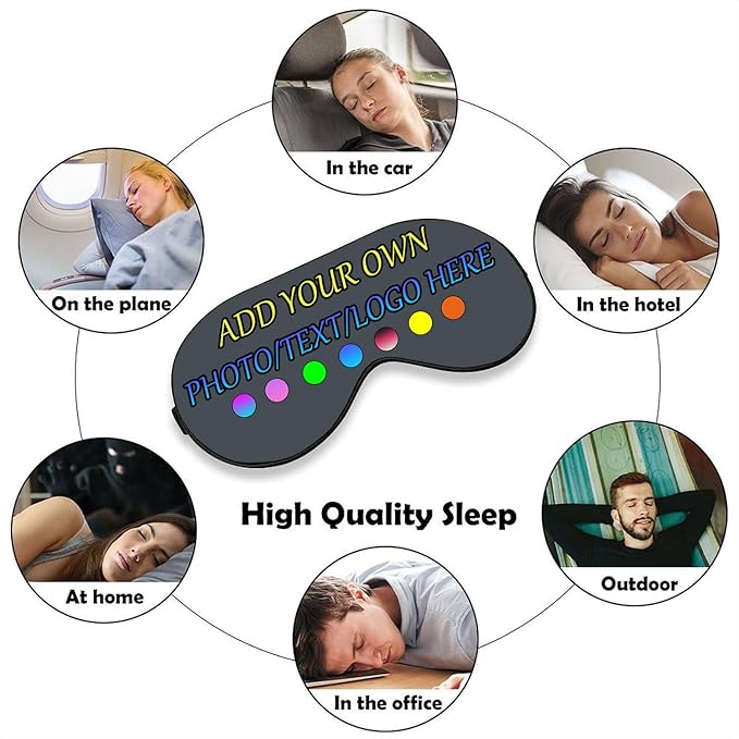 Personalized Eye Mask, Custom Eyeshade Blindfold Add Your Design Image Text Customized Eye Cover with Adjustable Strap for Sleeping Travel Work Naps Blocks Light, Darkgray