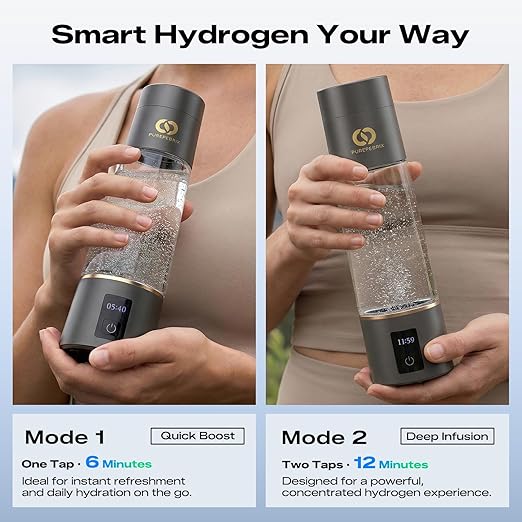 Hydrogen Water Bottle Generator - Up to 6400 PPB & 12-Hour Hydrogen Retention - H2 Certified SPE/PEM Tech - Portable, Recovery & Easter Wellness Gift (Grey)