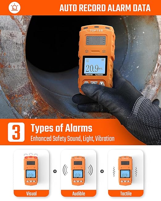 TopTes Guard-756 Upgraded Oxygen Detector, 0-30% VOL, Portable O2 Monitor, 0.5s Fast Response, Rechargeable O2 Gas Detector, with Vibe, Light & Sound Alarms, Dust and Explosion Proof, for Work, Home