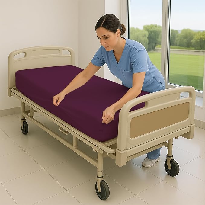 6 Pack Fitted Hospital Bed Sheets - Soft Microfiber Hospital Fitted Sheet - Hospital Bed Fitted Sheets (Wine, 36" x 84" x 12")