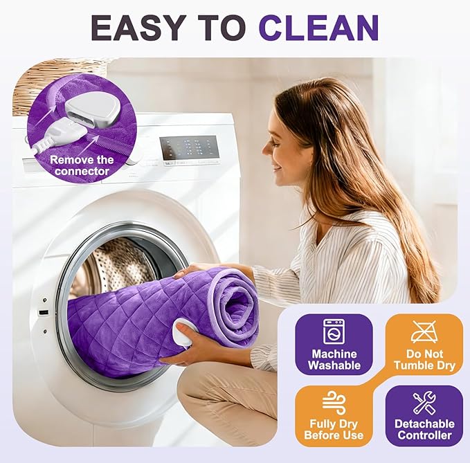 Heating Pad for Period Cramps Relief - 35"x20" Extra Large Electric Heating Pad for Back, Neck and Shoulder, Moist & Dry Heat, Adjustable Temperature, Timer Auto Shut-Off, Machine Washable (Purple)