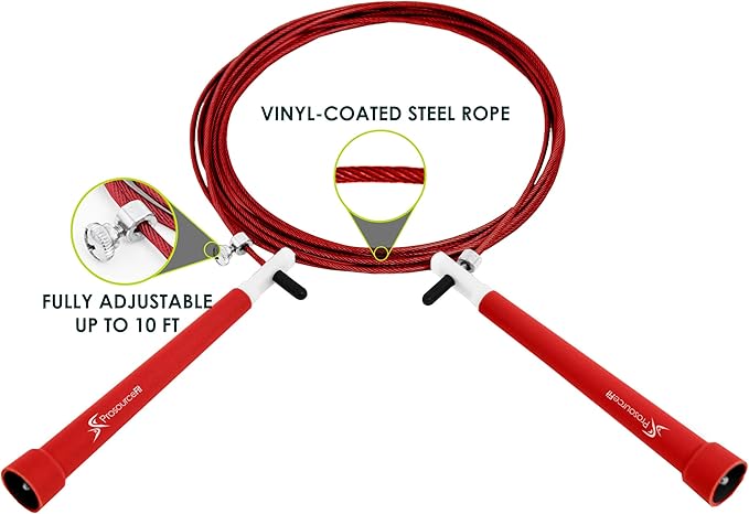 ProsourceFit Speed Jump Rope 10’ Adjustable Length, Super Fast Turning for Cardio, Boxing