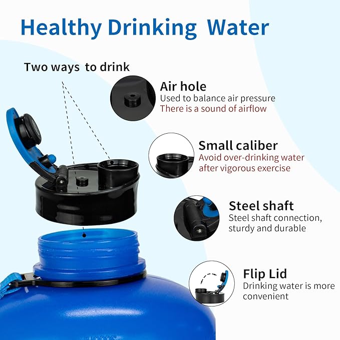 TOOFEEL 2 Liter Water Bottles - Half Gallon BPA Free - Ideal for Gym, Hiking, Running, Cycling - 74 oz Blue Water Bottle