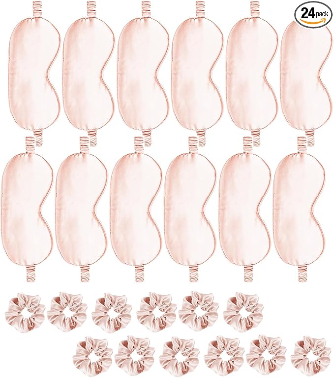 24Pcs Satin Eye Mask Silk Sleep Masks Silky Eyes Cover Blackout Blindfold Eyeshade Scrunchies Hair Ties Travel Wedding Gift
