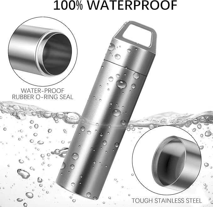 Small Pill Case, Portable Metal Pill Holder Keychain Waterproof Pill Box Container Mini Stainless Steel Pill Organizer for Travel Purse Pocket