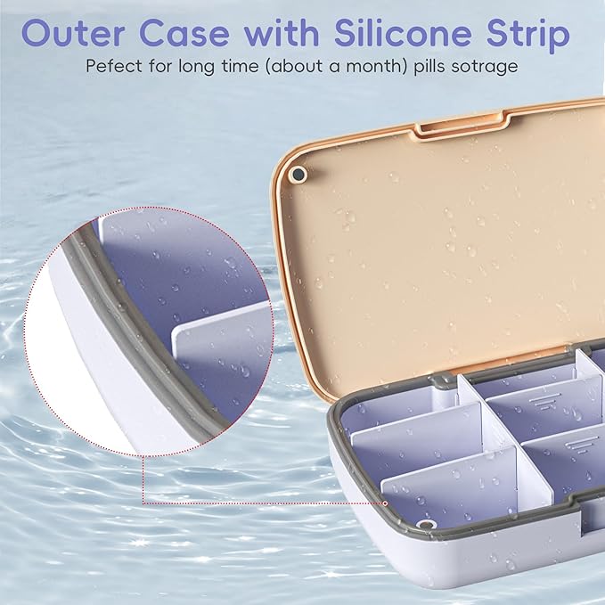 9-Compartment Magnetic Pill Organizer - Daily Pill Case with Adjustable Compartments, Waterproof Silicone Seal for Travel, Home & Office Use (Blue)