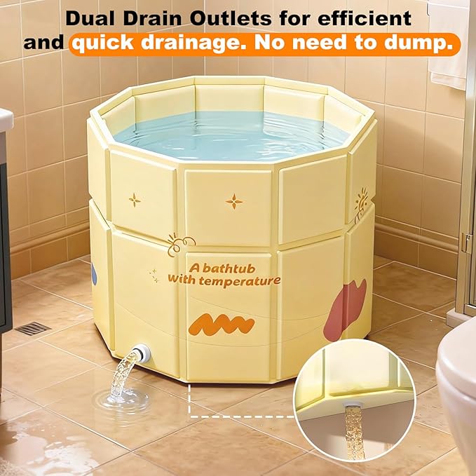 Portable Bathtub for Adult 27.5"x27.5" Collapsible Cold Plunge Bathtub Foldable No Installation Ice Bath Tub for Shower Stall, Bathroom Hot SPA Soaking Standing Tub