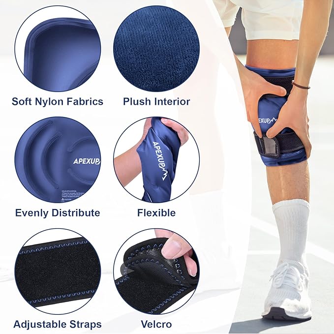 APEXUP Ice Pack for Knee Pain Relief, Large Reusable Wrap After Surgery, Flexible Gel Cold Pack for Injuries, Pain Relief for Back, Shoulder, Elbow, Ankle and Leg (Navy Blue, L, 2PK)