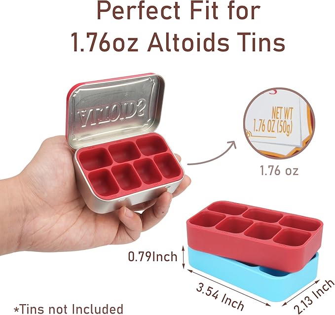 Luvcosy 2 Pack Silicone Tin Organizer Inserts Compatible with Altoids Mint Tins 1.76oz, Food-Safe Tin Divider for Weekly Pills, Candy, Screws, Fishing Gear, Paint Supplies, Jewelry Storage