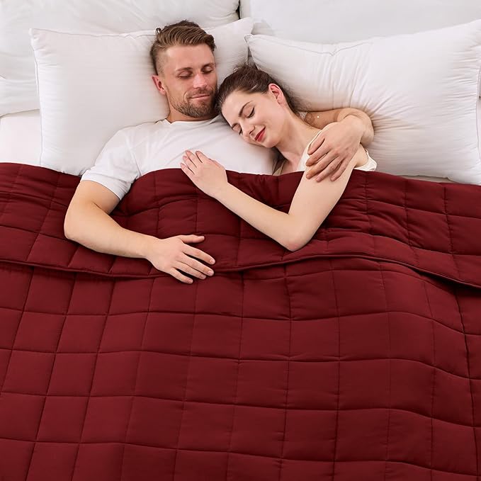 yescool Weighted Blanket for Adults (20 lbs, 88” x 104”, Red) Cooling Heavy Blanket for Sleeping Perfect for 190-210 lbs, Queen Size Breathable Blanket with Premium Glass Bead, Machine Washable