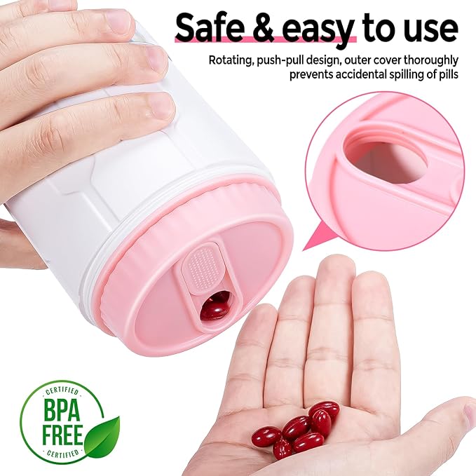 Betife Extra Large Supplement Organizer,Weekly Pill Organizer Bottle, Daily Pill Dispenser with 7 Large Compartments, Organizer to Hold 7 Day Vitamin Medication,21 Labels and a Cleaning Brush（White）