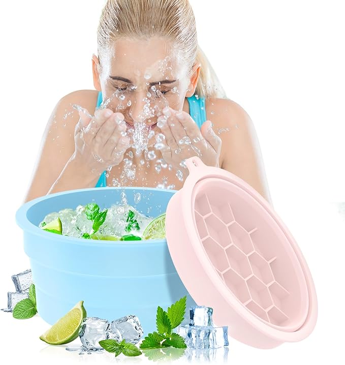 Face Bowl for Ice with Built-In Icetray, 2Pcs Foldable and Portable Ice Bath Face Bowls, Silicone Bowl for Dipping face ice Bath, Easy Storage and Carrying, Dipping face ice bath at Home and Travel