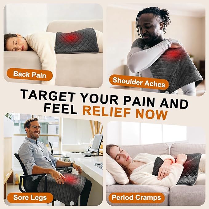 Electric Heating Pad for Pain Relief - King Size 35"x20", Moist & Dry Heat, Machine Washable Soft Velvet, Adjustable Temperature, Auto Shut-Off, Gifts for Women & Men