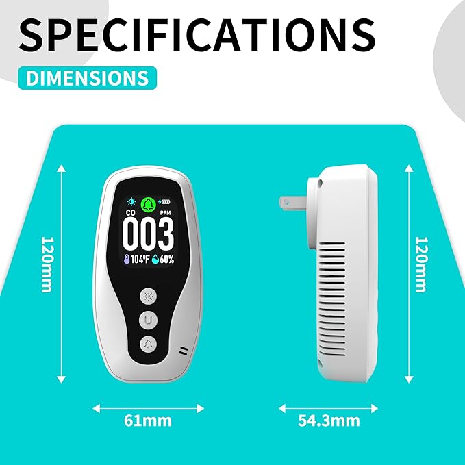 Protmex Plug-in Carbon Monoxide Detector, 3-in-1 CO Monitor with Temperature & Humidity Detection, Dual Power Supply, Flame-Retardant Shell, Audible Alert for Home, RV, Bedroom, Office