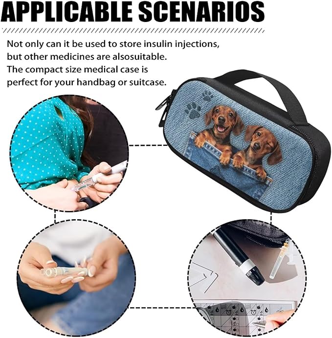 Cute Puppy Diabetic Supplies Bag Carrying Case Organizer for Diabetes Testing Kit, Blood Glucose Monitor Kit, Meter, Test Strips, Lancets, Insulin Cooler Travel Case Daily Life