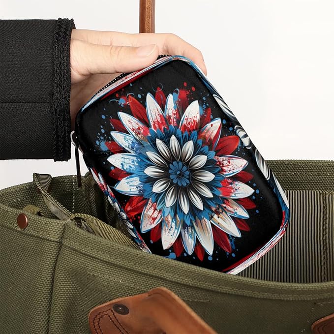 American Flag Daisy Travel Pill Organizer Box Weekly Portable Pill Case Daily Pills 7 Day Small Birth Control Pills Container Removable Compartments for Medicine Vitamins Fish Oil
