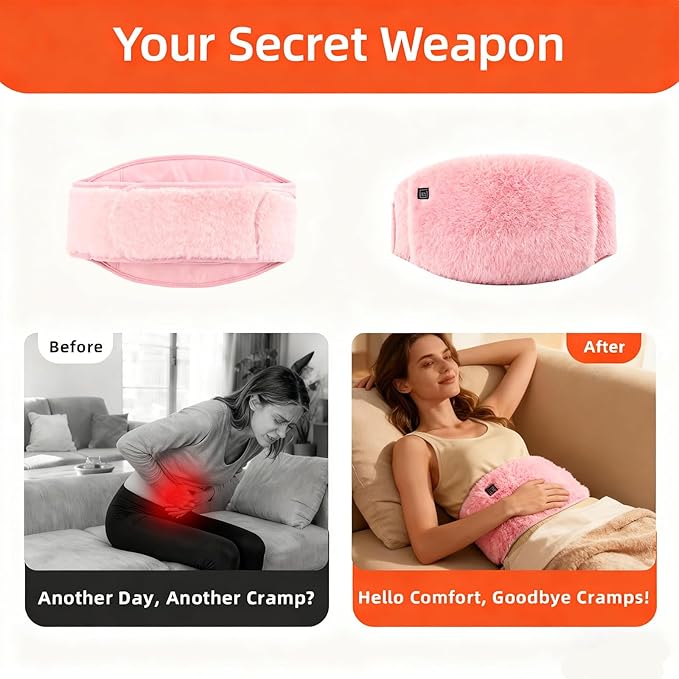 3-in-1 Pink Comfort Heating Belt: Soothing Warmth for Back & Abdomen + Cozy Hand Warmer, USB Powered Adjustable Heat Wrap for Women, 3-Temperature Settings