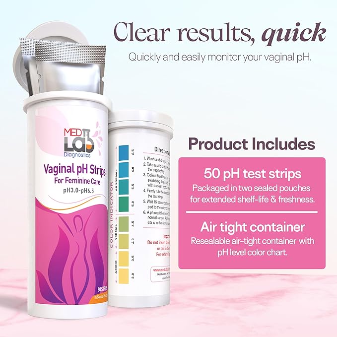Vaginal ph Test Strips for Women(50 cnt). BV Home Test Kit for Bacterial Vaginosis, Yeast Infection and Menopause Strips. Feminine pH Test for Vaginal Acidity and Alkalinity. Strips in Sealed Pouches