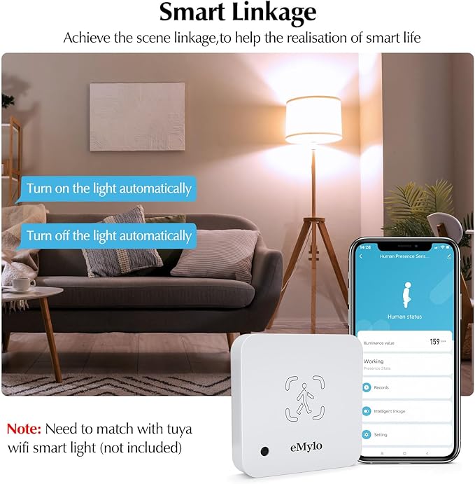 eMylo WiFi Human Presence Sensor, WiFi Millimeter Wave Radar Detection - No Hub Needed, 24/7 Smart Motion Detecter for Home & Business(2.4 GHz Wi-Fi Required) (Motion Sensor 1 Pack)