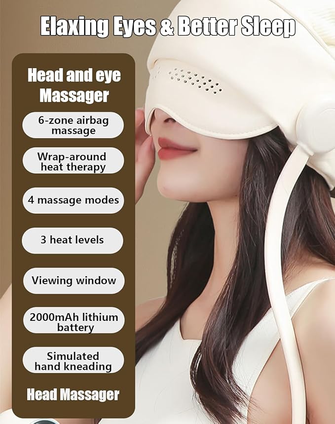 Eye & Head Massager with Remote & Heat, Elaxing Eyes & Better Sleep, The Perfect Holiday Gift for Mom Dad Women Men