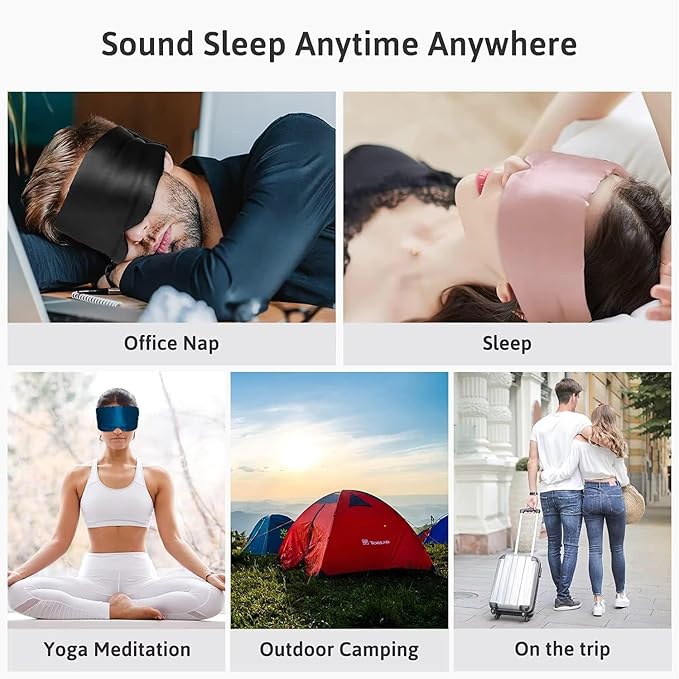 100% Mulberry Silk Sleep Mask, Large Adjustable Eye Cover for Sleeping, Comfortable, Pressure-Free and Breathable Sleeping Masks for Women Men - DarkBlue