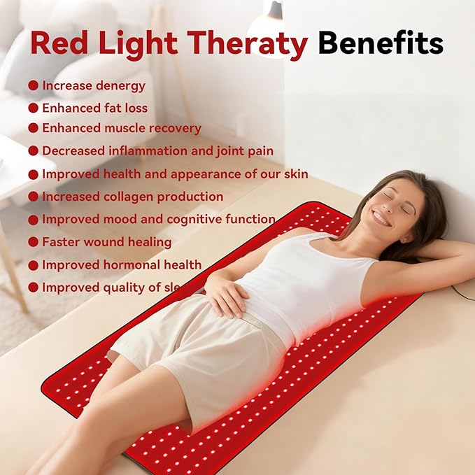 Red Light Therapy Mat for Full Body, Foldable 480 LEDs Near Infrared Light Therapy Pad, 660nm& 850nm 2in1 LEDs Light Blanket, High end Leather, 5 Power Levels UP to 65W, 39.4'x23.6'