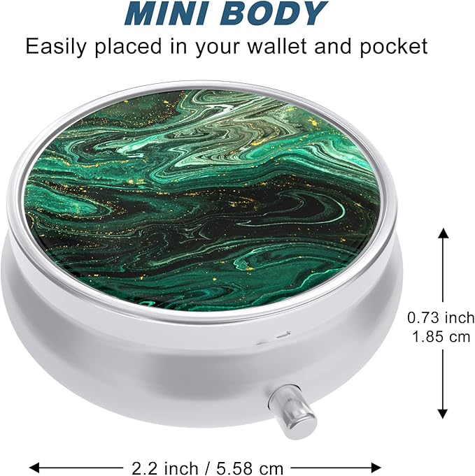 Pill Case, Cute Travel Pill Box for Purse, Moisture Proof Small Medicine Holder, Portable Pocket Medicine Organizer Dispenser to Hold Vitamins, Cod Liver Oil, Supplements, Green Ocean Marble