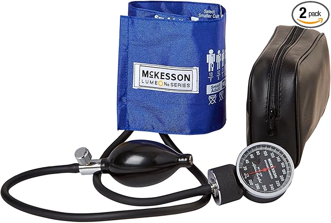 McKesson Aneroid Sphygmomanometer – Manual Blood Pressure Cuff Monitor with Carrying Case, Cuff 19-27 cm, Royal Blue, 2 Count