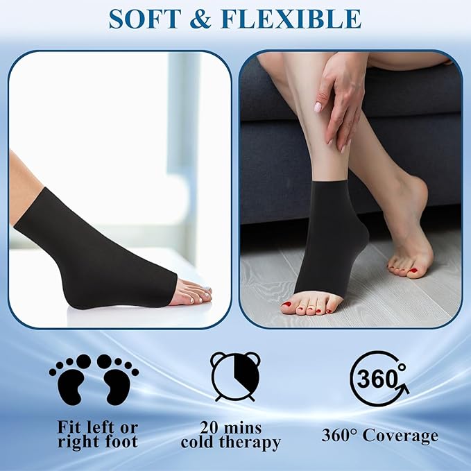 Ankle Ice Pack Wrap for Injuries, NOVASPORT Reusable Foot Gel Ice Pack Flexible Cold Pack Hot & Cold Compression Sleeve for Plantar Fasciitis, Sprained Ankles, Achilles Tendonitis, Foot Heel, Black