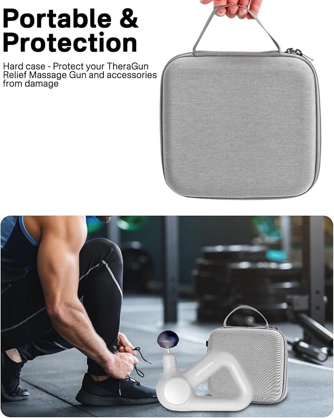 RAIACE Massage Gun Case, Hard Travel Storage Case Compatible with TheraGun Relief Percussion Massage Gun Device, Carrying Bag with Mesh Pocket for Cables and Other Accessories. (Case Only) - Gray