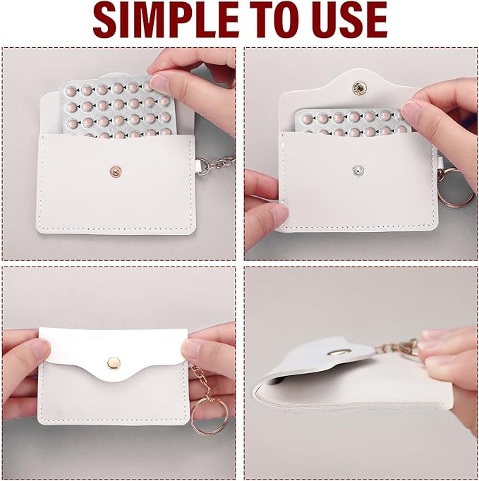 Tondiamo 2 Pack Birth Control Pill Case Holder PU Leather Pill Sleeve Packet 4.33 x 3 Inch Discreet Birth Control Pouch with Snap Closure Key Ring for Pills Card Organizer(Black, White)