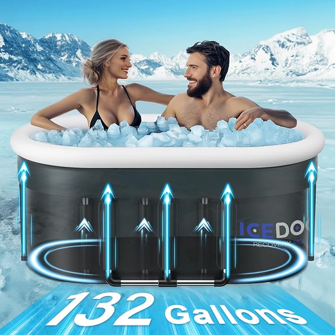 Upgraded 175-Gal Oval Ice Bath Tub with Air Ring, Portable Multi-Layered Cold Plunge Tub - Foldable & Inflatable, with Lid, for Athletes & Adults,Ideal for Home, Gym & Outdoor Use
