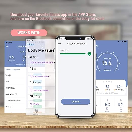 Uten Smart Scale for Body Weight, Digital Bathroom Weighing Wireless Scales with Body Fat and Water Weight for People, Bluetooth BMI Electronic Body Analyzer Machine with Smartphone App, 400lb, Pink