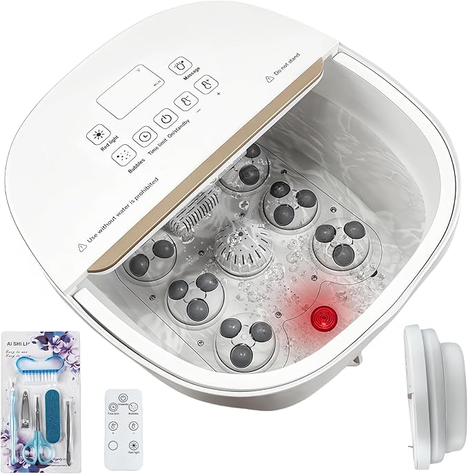 Collapasible Foot Spa Bath Massager with Heat, Pedicure Foot Spa with Bubbles/Timer/Temperature Control, Feet Soak Tub for Home, Office, Relaxation and Stress Relief, Gift for Men and Women