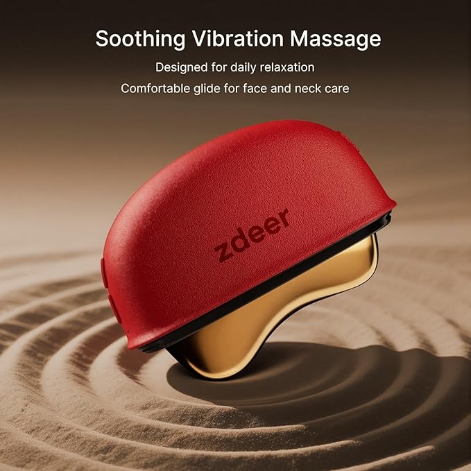 ZDEER Electric Gua Sha Facial Care Set – Heated Brass Face & Neck Massager with Red Light Therapy & Soothing Vibration, Includes 2 × 10ml Massage Oils for Face & Body Care