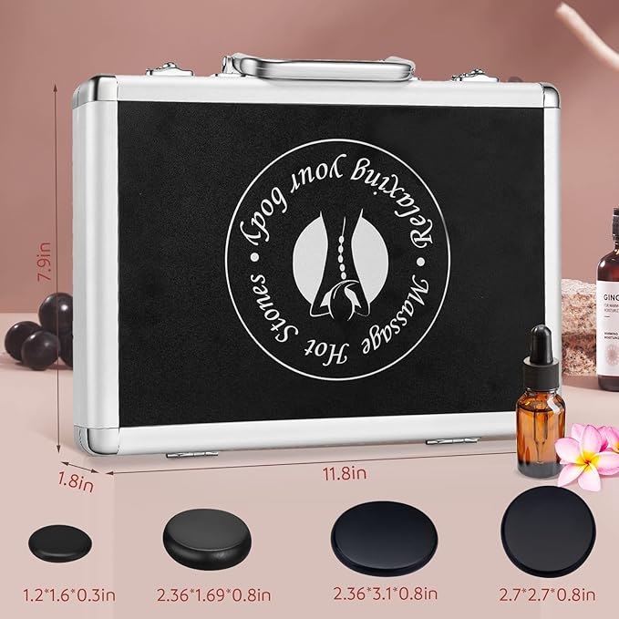 Hot Stones Massage Set, 20Pcs Basalt Hot Stones with Heater Kit, Massage Stones for Professional or Home spa, Relaxing, Healing, Pain Relief