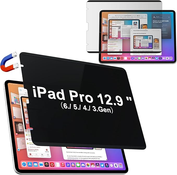 IPROKKO Magnetic Privacy Screen Protector Compatible with iPad Pro 12.9 Inch (6th/5th/4th/3rd Generation, 2022 2021 2020 2018), Removable Anti Blue Light Glare Spy Private Filter Black Security Cover